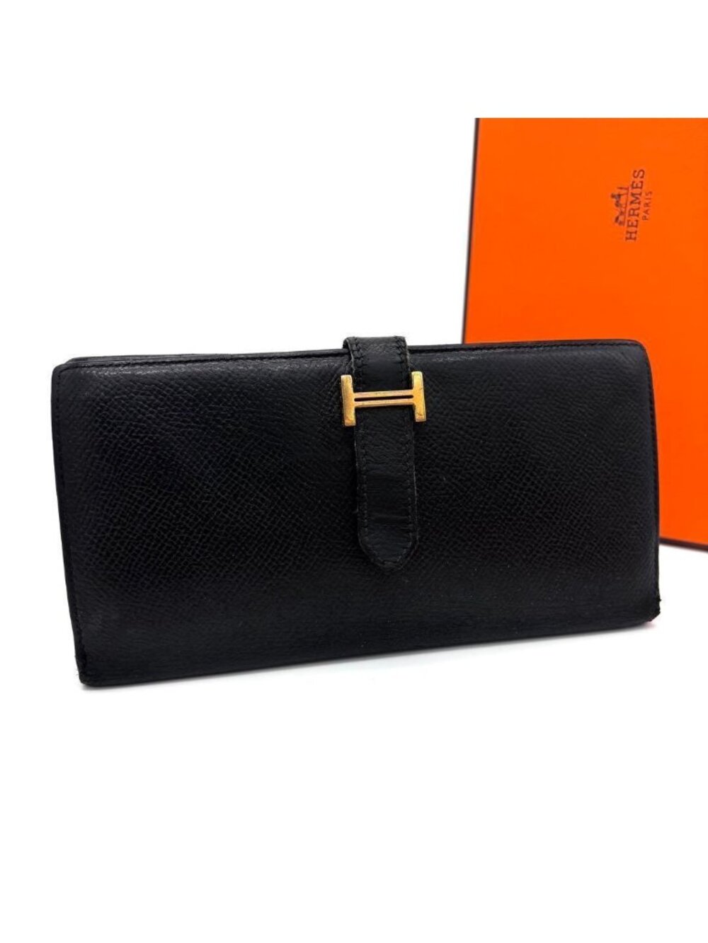 Hermes Bearn Soufflet Bifold Wallet Epsom Black Gold